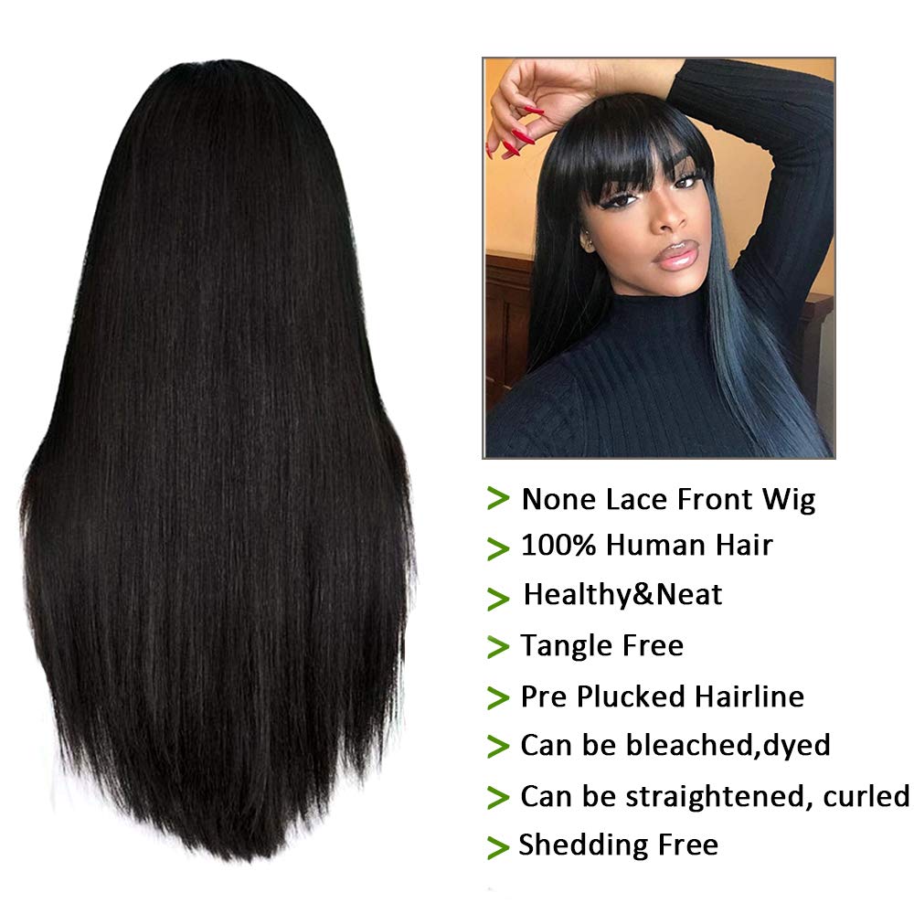 Best Quality Virgin Hair Silky Straight Brazilian Human Hair Wigs With Bang Lace Front Wigs For Women - Image 2