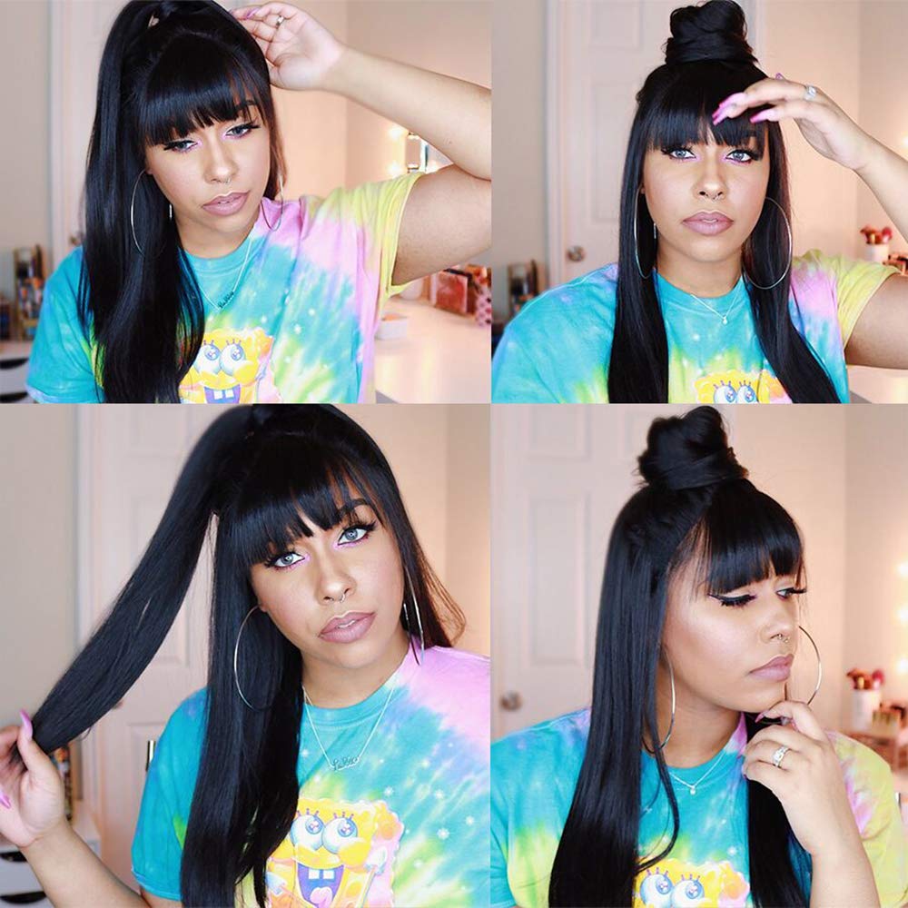 Best Quality Virgin Hair Silky Straight Brazilian Human Hair Wigs With Bang Lace Front Wigs For Women - Image 4
